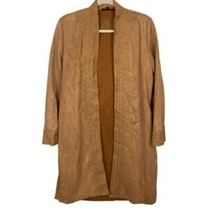 Solitaire Womens Brown Faux Suede Embroidered Duster XS Boho Western Festival